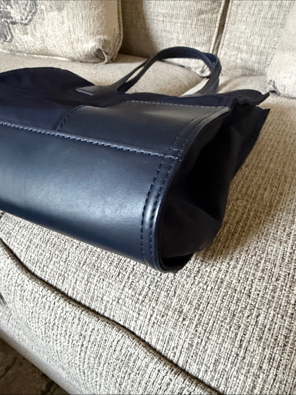 Tory Burch Navy Nylon Logo Tote with Leather Trim - Picture 3 of 7